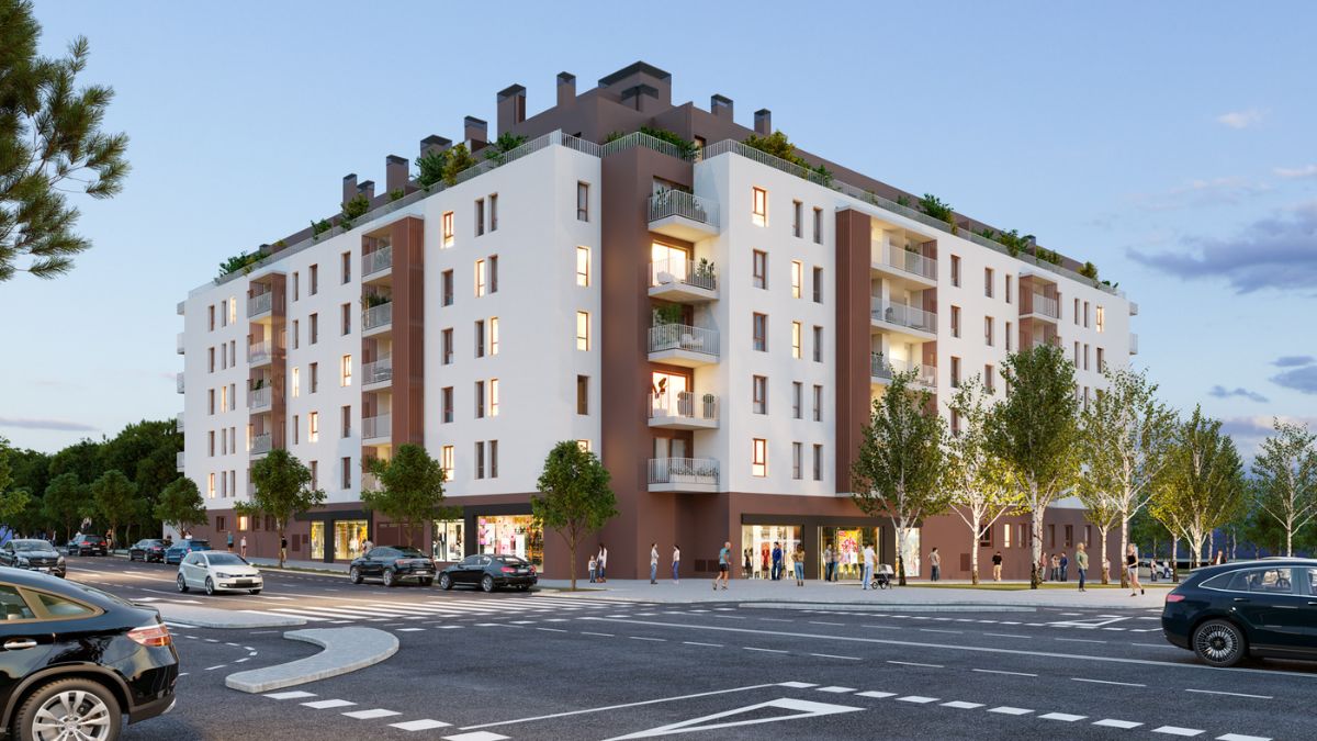Recreación arquitectónica de la promoción Finley de AEDAS Homes en Los Ahijones, Madrid.